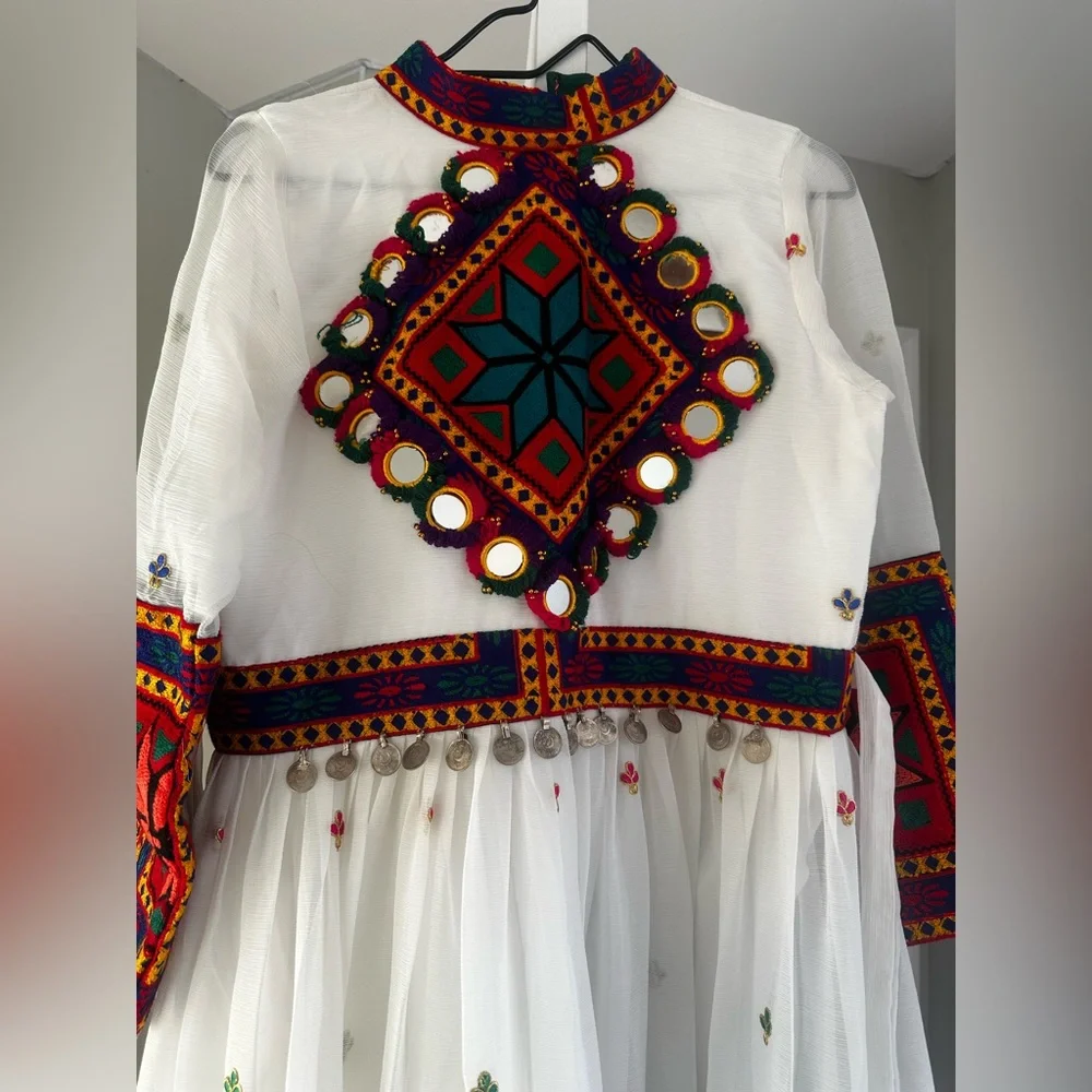 Traditional Afghan three-piece dress, white collar, one size - Picture 4 of 7